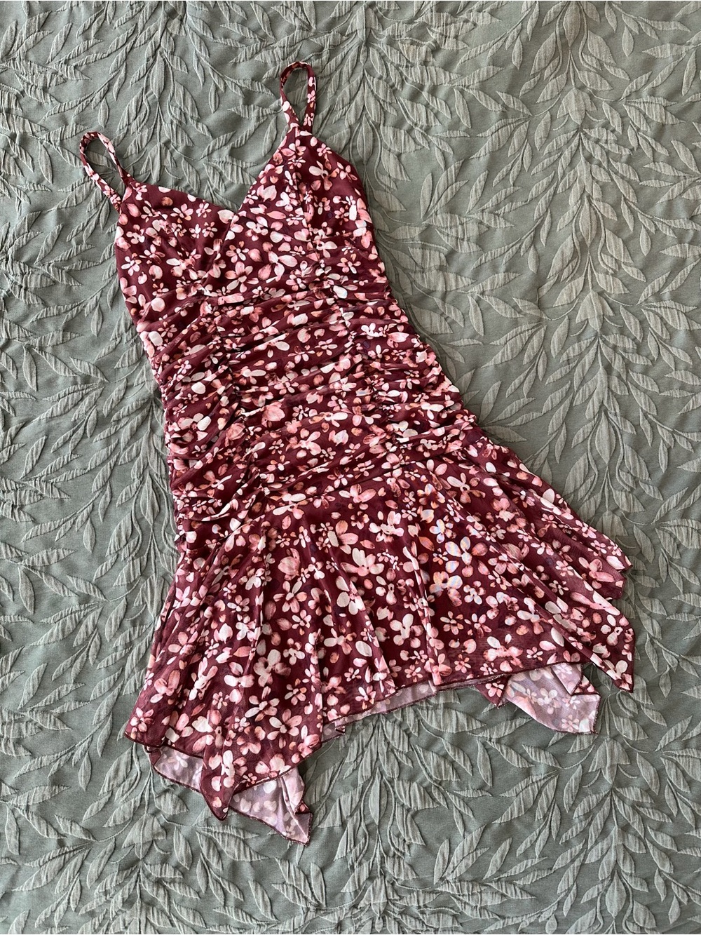 Wild Fable Brown Pink Floral V Neck Ruched Mini Dress Adjustable Straps